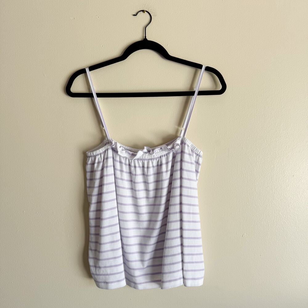 Lake White + Purple Stripe Ruffle Trim Pajama Tank Top XL Sleepwear
